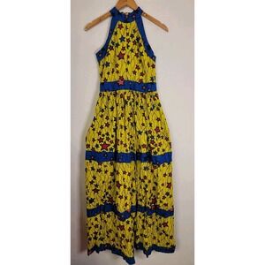 Ankara Dress Bold African Print Halter Maxi Gown |‎ Size Small Handmade Party